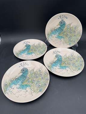 Set/4 Accent Salad Plates Edie Rose Home Peacock Collection 9 1/8"  Brand New